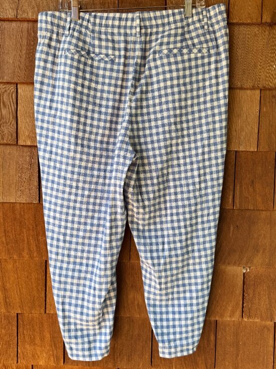 EUC J. Jill Blue and White Linen Blend Gingham Crop Pants in Women's XL Petite - Picture 8 of 16